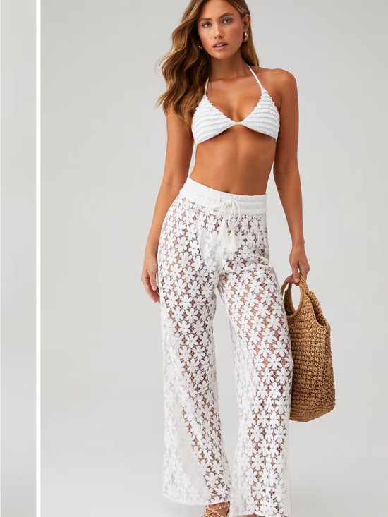 Beach Riot Other - Beach Riot White Crochet Wide-Leg Coverup Pants